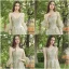 Chic / Beautiful Sage Green Pearl Lace Flower Bridesmaid Dresses 2021 A-Line / Princess Off-The-Shoulder Short Sleeve Backless Floor-Length / Long Bridesmaid Wedding Party Dresses