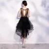 Sexy Black Cocktail Dresses 2018 Sequins Asymmetrical Scoop Neck Backless Sleeveless Formal Dresses