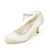 Classy White Wedding Shoes 2020 Satin Rhinestone Ankle Strap 6 cm Stiletto Heels Pointed Toe Wedding Pumps