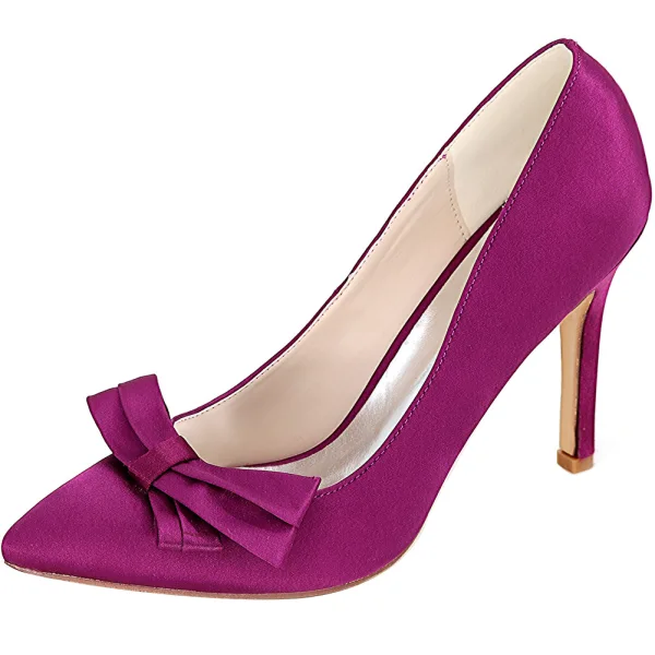 Elegante Ivoor Gala Pumps 2020 Satijn Strik 9 cm Naaldhakken / Stiletto Spitse Neus Pumps