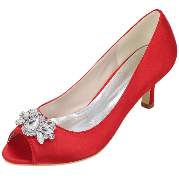 Elegante Weiß Ball Pumps 2020 Satin Kristall Strass 6 cm Stilettos Peeptoes Pumps