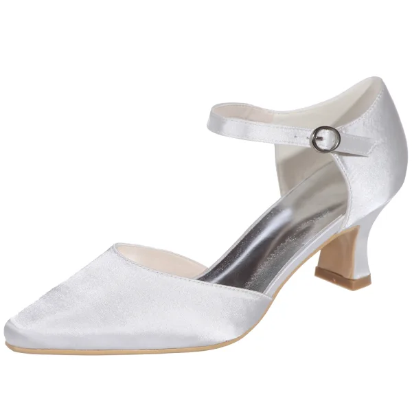 Chic / Beautiful Ivory Casual Womens Shoes 2020 Satin Ankle Strap 5 cm Stiletto Heels Pointed Toe Heels