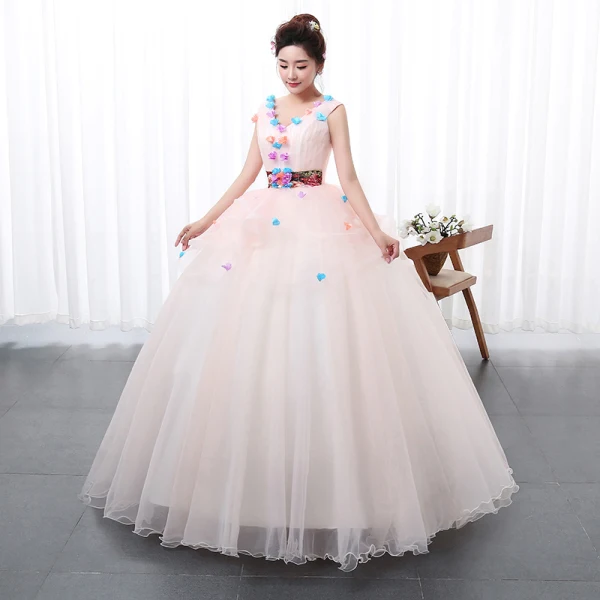 Flower Fairy Fuchsia Prom Dresses 2020 Ball Gown V-Neck Appliques Sleeveless Backless Floor-Length / Long Formal Dresses