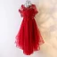 Chic / Belle Rouge Robe De Ceremonie 2017 En Dentelle Fleur Amoureux 1/2 Manches Dos Nu Asymétrique Princesse Robe De Soirée