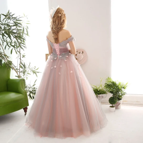 Vintage / Retro Blushing Pink Prom Dresses 2018 Ball Gown Appliques Beading Crystal Sequins Off-The-Shoulder Backless Sleeveless Floor-Length / Long Formal Dresses