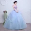 Charming Flower Fairy Sky Blue Prom Dresses 2020 Ball Gown V-Neck Pearl Lace Flower Appliques Sleeveless Backless Cascading Ruffles Floor-Length / Long