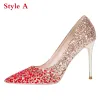 Sparkly Charming Gold Red Gradient-Color Wedding Shoes 2020 Glitter Sequins 10 cm Stiletto Heels Pointed Toe Wedding Pumps