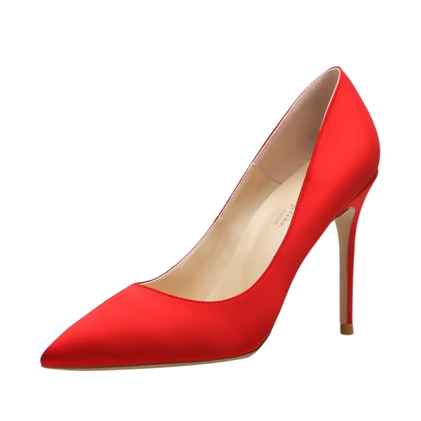 Simple Champagne Désinvolte Satin Escarpins 2020 10 cm Talons Aiguilles À Bout Pointu Escarpins