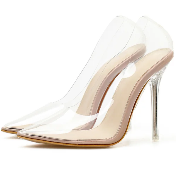 Sexy Transparent Beige Cocktail Escarpins 2020 10 cm Talons Aiguilles À Bout Pointu Escarpins