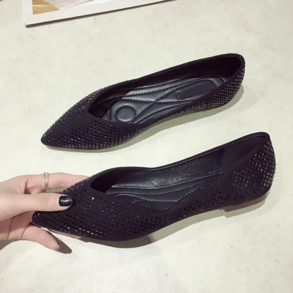 Prisvärd Nude Casual Rhinestone Platt Damskor 2020 Spetsiga