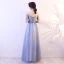 Abordable Bleu Ciel Robe De Bal 2018 Princesse En Dentelle Paillettes De l'épaule Dos Nu Manches Courtes Longue Robe De Ceremonie