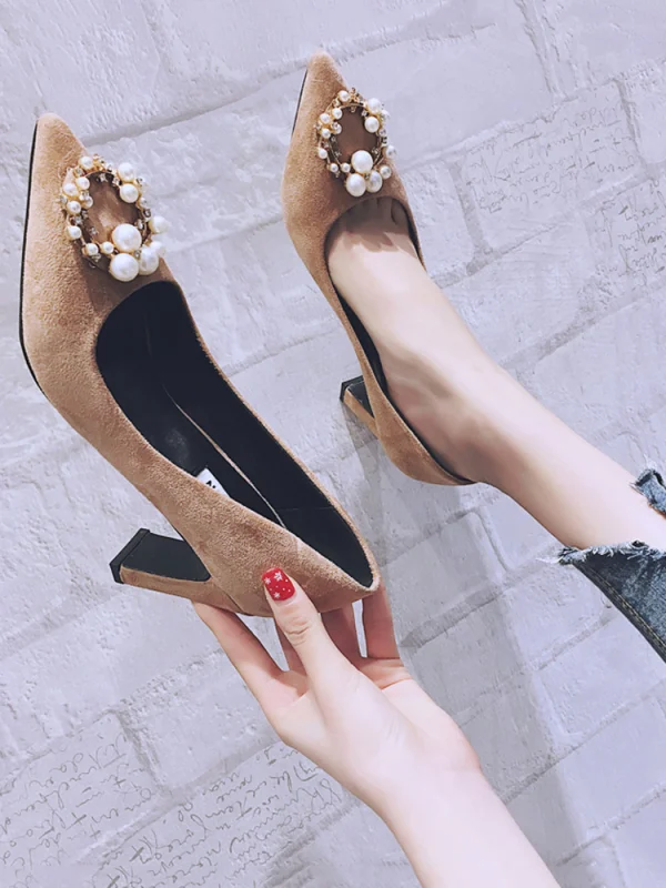 Chic / Beautiful Black Street Wear Pumps 2020 Pearl Rhinestone 8 cm Stiletto Heels Pointed Toe Pumps