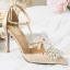 Charming Nude Evening Party Womens Shoes 2020 Satin T-Strap Pearl Rhinestone Bow 10 cm Stiletto Heels Pointed Toe Heels