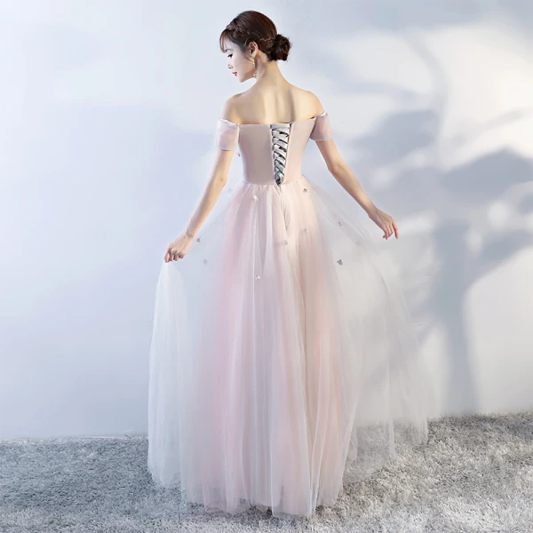 Chic / Belle Perle Rose Robe De Bal 2018 Princesse En Dentelle Appliques Cristal De l'épaule Dos Nu Sans Manches Longue Robe De Ceremonie