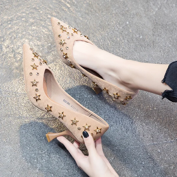 Mode Noire Soirée Escarpins 2020 Étoile Faux Diamant 5 cm Talons Aiguilles À Bout Pointu Escarpins