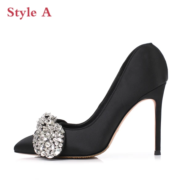 Charming Red Evening Party Satin Pumps 2020 Leather Rhinestone Bow 10 cm Stiletto Heels Pointed Toe Pumps