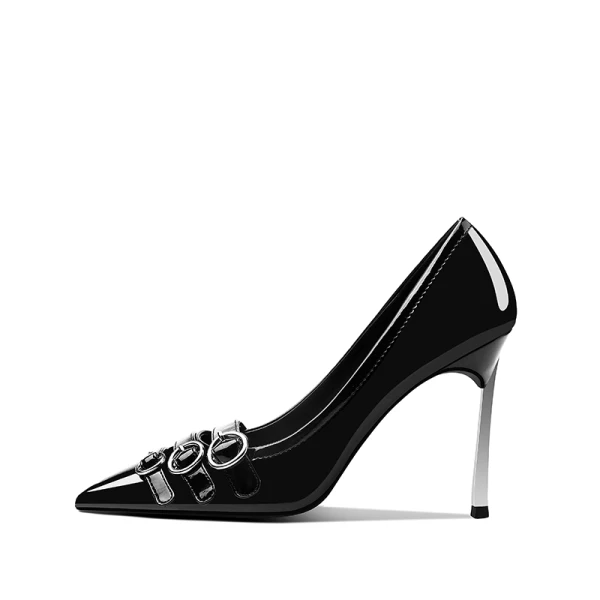 Schöne Ivory / Creme Strassenmode Pumps 2020 Lackleder 10 cm Stilettos Spitzschuh Pumps
