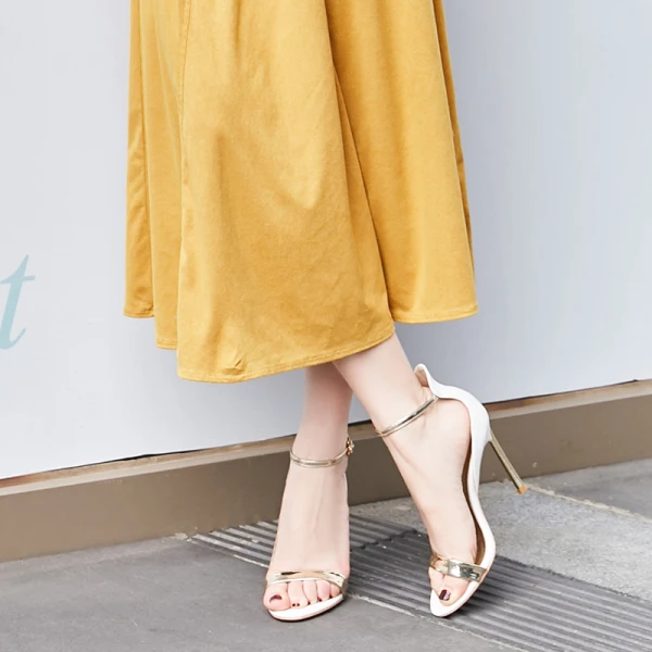 Sexy Beige Evening Party Leather Womens Sandals 2020 Ankle Strap 10 cm Stiletto Heels Open / Peep Toe Sandals