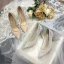 Charmig Silver Paljetter Brudskor 2020 Spets 9 cm Stilettklackar Spetsiga Bröllop Pumps