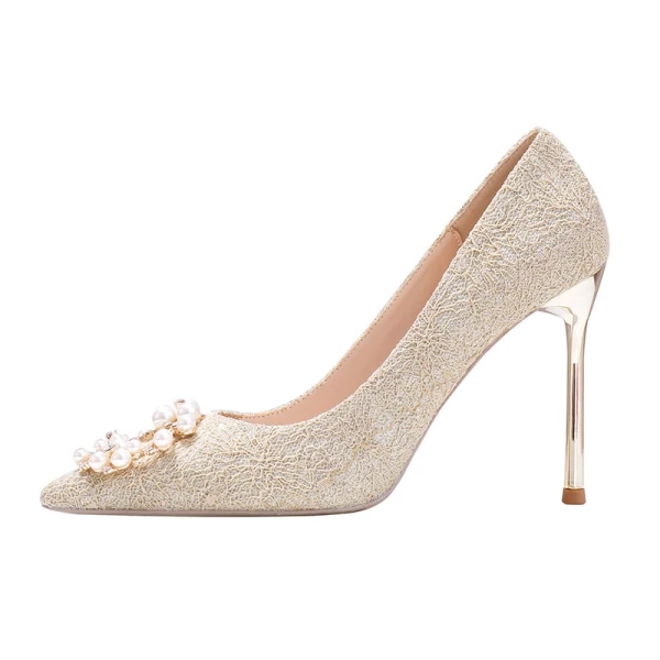 Charming Silver Lace Wedding Shoes 2020 Pearl Rhinestone 10 cm Stiletto Heels Pointed Toe Wedding Pumps