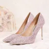 Sparkly Lovely Blushing Pink Sequins Wedding Shoes 2020 10 cm Stiletto Heels Pointed Toe Wedding Pumps