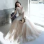 Charmant Champagne Perle Paillettes Robe De Bal 2021 Princesse De l'épaule Manches Courtes Longue Promo Robe De Ceremonie