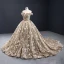 High-end Khaki Prom Dresses 2023 Ball Gown Off-The-Shoulder Handmade  Beading Pearl Sequins Lace Flower Sleeveless Backless Royal Train