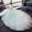 Chic / Belle Ivoire Robe De Mariée 2018 Robe Boule Transparentes En Dentelle Appliques Encolure Dégagée Dos Nu 3/4 Manches Tribunal Train Mariage