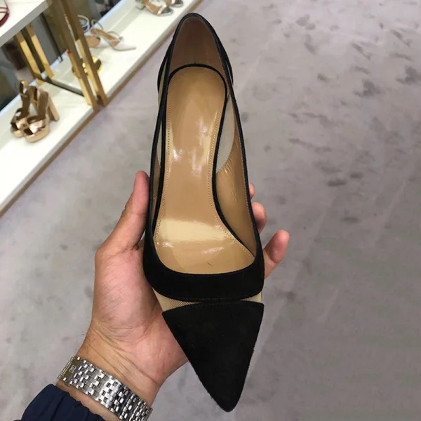 Enkla Elfenben Kontors OL Pumps 2020 Mocka 9 cm Stilettklackar Spetsiga Pumps