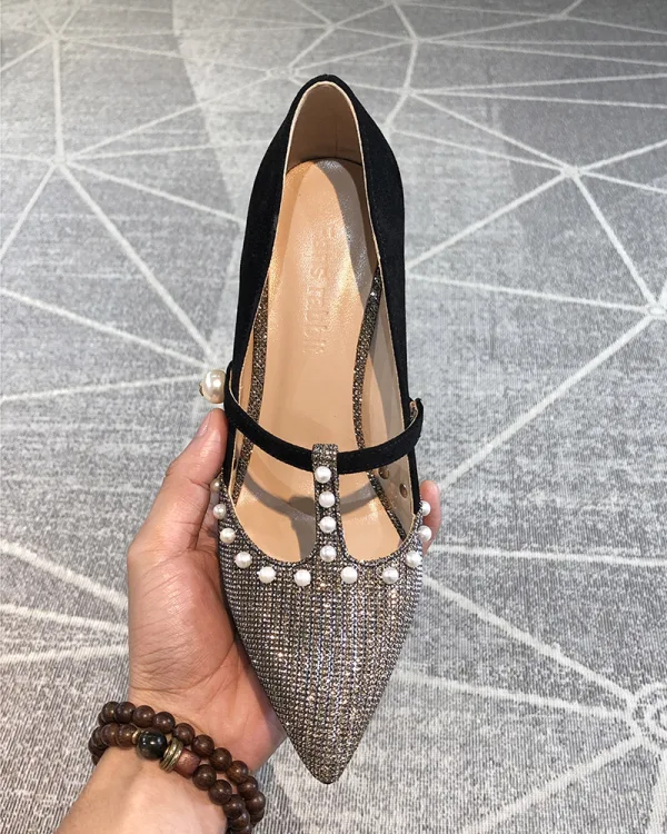 Mode Noire Soirée Escarpins 2020 Perle Paillettes 9 cm Talons Aiguilles À Bout Pointu Escarpins