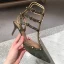 Sexy Black Street Wear Leather Womens Sandals 2020 Rivet 6 cm Stiletto Heels Pointed Toe Sandals