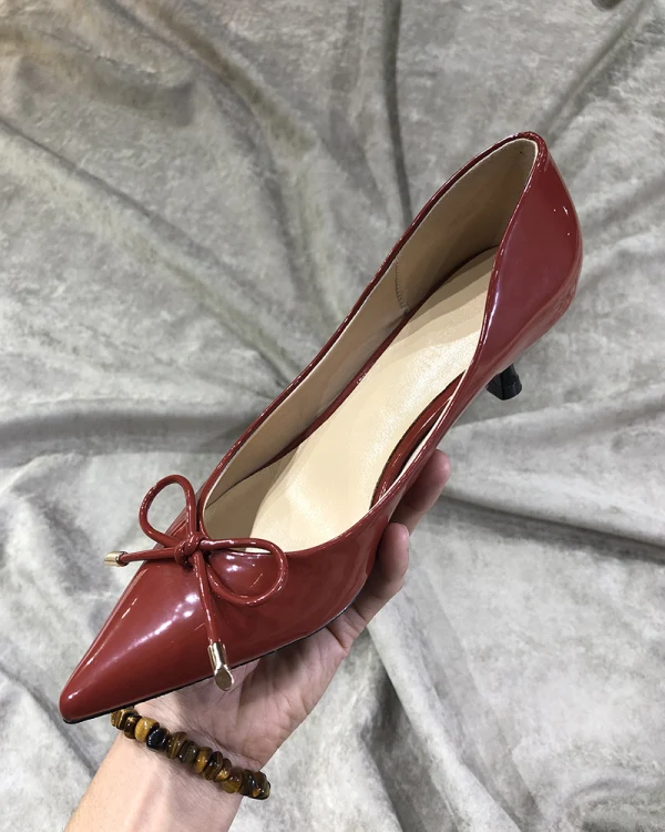 Chic / Beautiful Burgundy Street Wear Leather Pumps 2020 Bow 3 cm Stiletto Heels Pointed Toe Low Heel Pumps