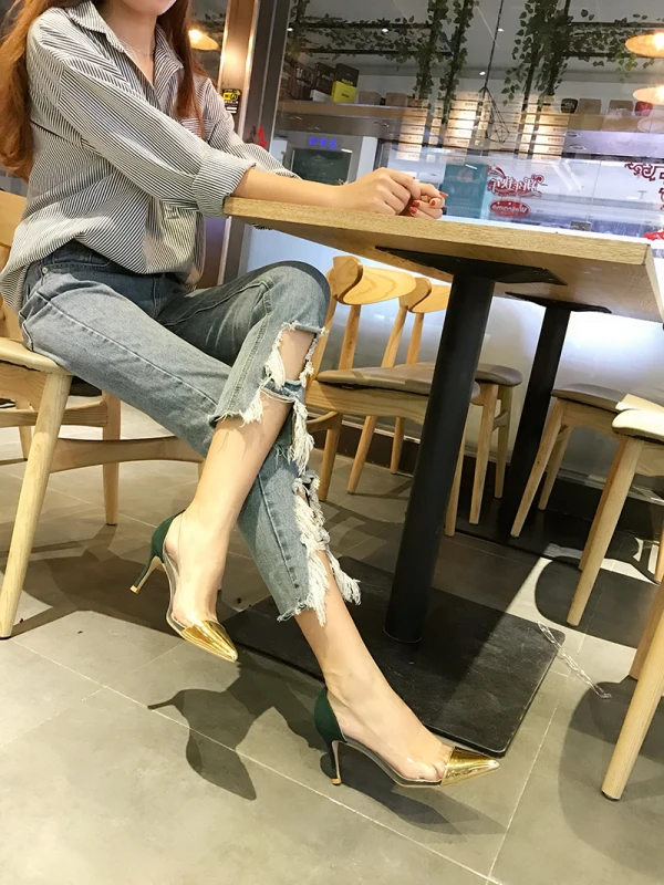 Chic / Beautiful Transparent Two Tone Dark Green Street Wear Pumps 2020 7 cm Stiletto Heels Pointed Toe Pumps