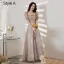 Elegant Grey Lace Star Bridesmaid Dresses 2021 A-Line / Princess Square Neckline Bow Short Sleeve Backless Floor-Length / Long Bridesmaid Wedding Party Dresses
