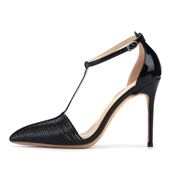 Chic / Beautiful Silver Evening Party Leather Womens Shoes 2020 Patent Leather T-Strap 10 cm Stiletto Heels Pointed Toe Heels