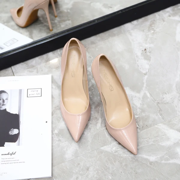 Schöne Schwarz Büro OL Pumps 2020 Lackleder 10 cm Stilettos Spitzschuh Pumps