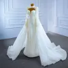 High-end Luxury / Gorgeous Ivory Handmade  Beading Pearl Sequins Wedding Dresses 2021 Trumpet / Mermaid High Neck Long Sleeve Court Train Wedding