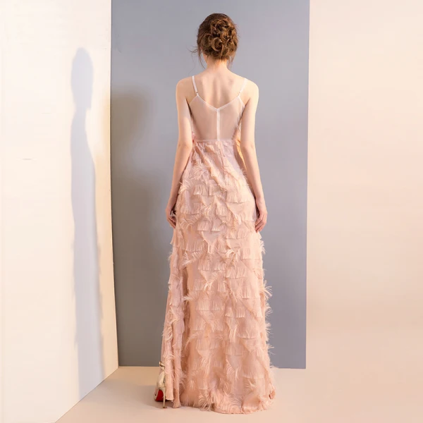 Sexy Perle Rose Robe De Soirée 2018 Trompette / Sirène Perlage Perle Paillettes Faux Diamant Gland Fendue devant Bretelles Spaghetti Dos Nu Sans Manches Longue Robe De Ceremonie