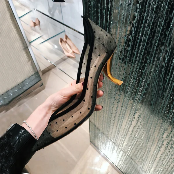 Charming Black Cocktail Party Leather Pumps 2020 Spotted 6 cm Stiletto Heels Pointed Toe Pumps