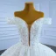 Luxury / Gorgeous Ivory Wedding Dresses 2021 Ball Gown Off-The-Shoulder Beading Pearl Rhinestone Sequins Short Sleeve Backless Chapel Train Wedding