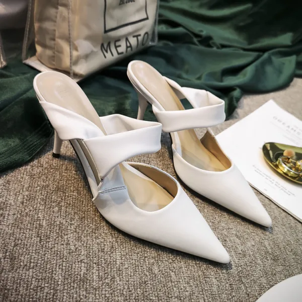 Sencillos Beige Casual Sandalias De Mujer 2020 8 cm Stilettos / Tacones De Aguja Punta Estrecha Sandalias