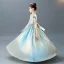 Moderne / Mode Bleu Ciel Ceinture Anniversaire Robe Ceremonie Fille 2021 Princesse Encolure Dégagée Dos Nu Noeud Sans Manches