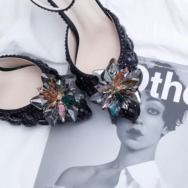 Charming Black Evening Party Crystal Ankle Strap Womens Shoes 2020 9 cm Stiletto Heels Pointed Toe High Heels