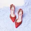 Style Chinois Rouge Faux Diamant Chaussure De Mariée 2020 Satin Bride Cheville 9 cm Talons Aiguilles À Bout Pointu Mariage Talons