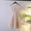 Elegant Pearl Pink Formal Dresses Graduation Dresses 2017 Lace Zipper Up Short Scoop Neck Sleeveless A-Line / Princess