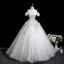 Fairytale Multi-Colors Lace Flower Appliques Pearl White Prom Dresses 2025 Ball Gown Off-The-Shoulder Short Sleeve Backless Floor-Length / Long Prom Formal Dresses