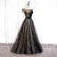 Élégant Noire Robe De Soirée 2020 Princesse De l'épaule Perlage Cristal Paillettes En Dentelle Fleur Manches Courtes Dos Nu Longue Robe De Ceremonie