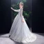 Elegant Grey Birthday Flower Girl Dresses 2021 A-Line / Princess High Neck Long Sleeve Beading Rhinestone Lace Flower Sweep Train