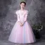 Médiévale Vintage / Originale Bleu Ciel Robe Ceremonie Fille 2021 Princesse Encolure Dégagée 3/4 Manches Forme de coeur Perle Paillettes En Dentelle Fleur Noeud Longue