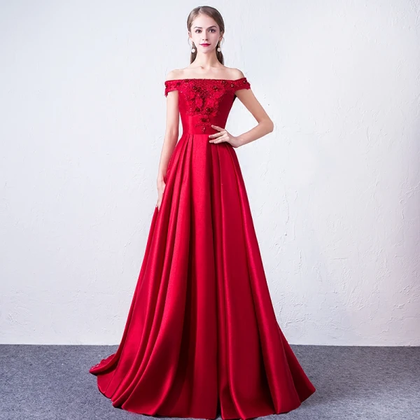 Chic / Belle Bordeaux Robe De Soirée 2018 Princesse En Dentelle Appliques Perlage Paillettes De l'épaule Dos Nu Sans Manches Train De Balayage Robe De Ceremonie